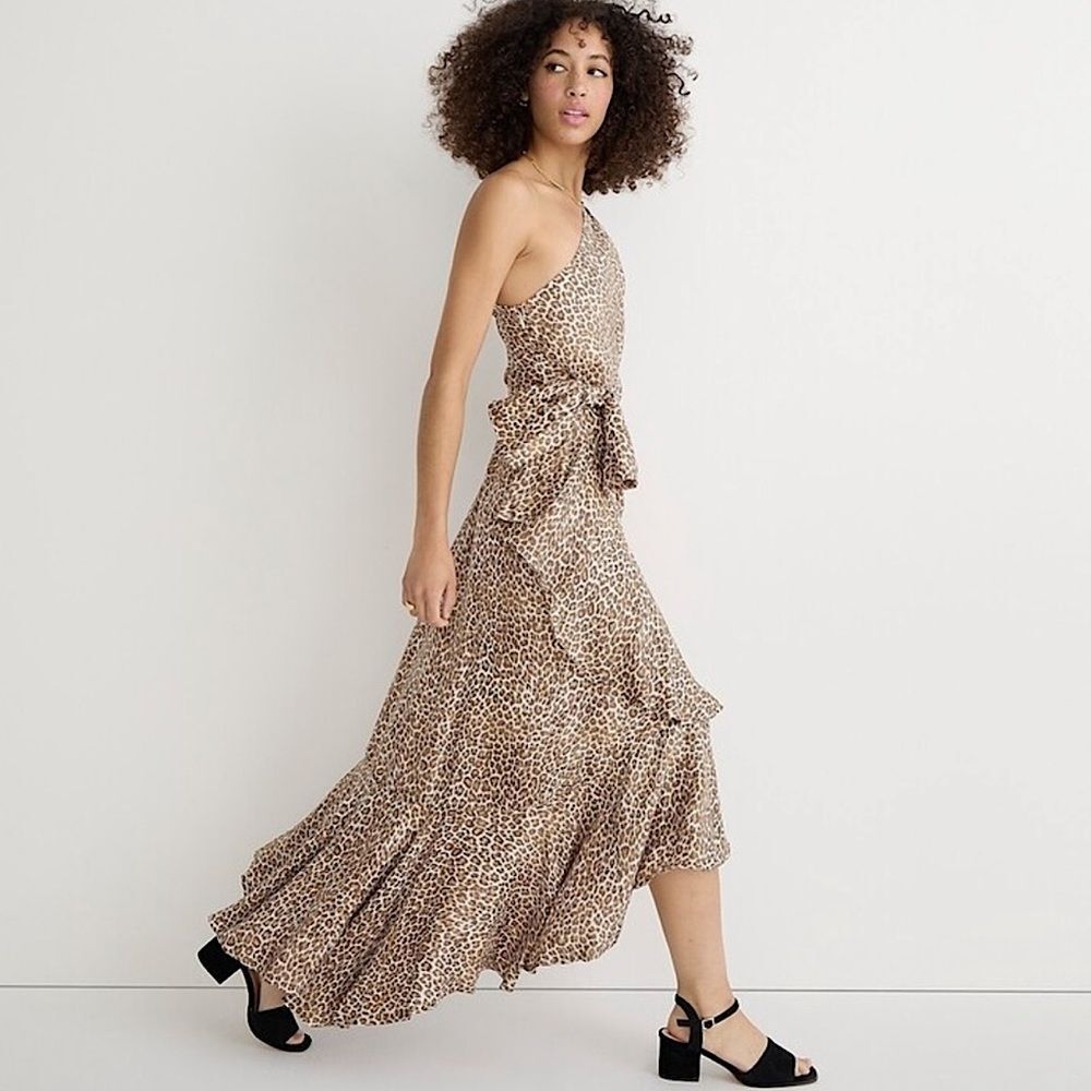 J. CREW One Shoulder Maxi Dress Leopard Print Maxi Size 8 • NEW WITH TAGS • - Picture 2 of 10